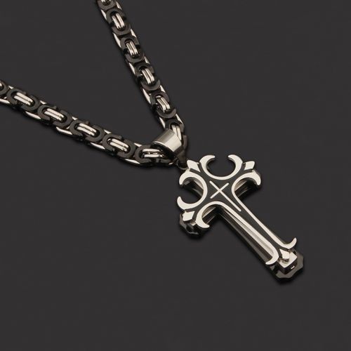 ❤️ Colar masculino vintage com pingente cruz camadas aço preto e dourado+Criar um colar exclusivo  1 compra = 2 cores grátis.
