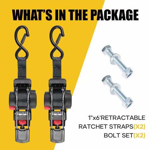 Cintas de Catraca Retráteis de Alta Resistência, Cintas de Amarração com Laços Macios para Motocicleta, Caminhão e Reboque