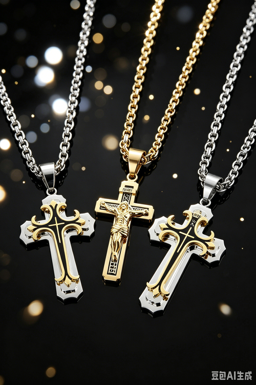 ❤️ Colar masculino vintage com pingente cruz camadas aço preto e dourado+Criar um colar exclusivo  1 compra = 2 cores grátis.