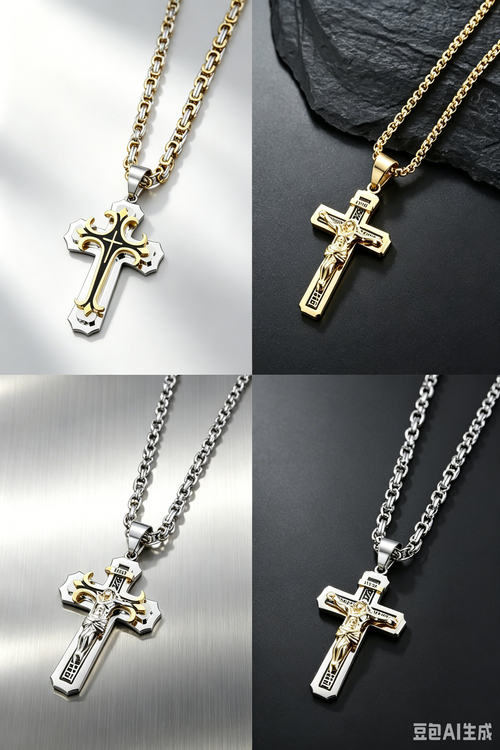 ❤️ Colar masculino vintage com pingente cruz camadas aço preto e dourado+Criar um colar exclusivo  1 compra = 2 cores grátis.