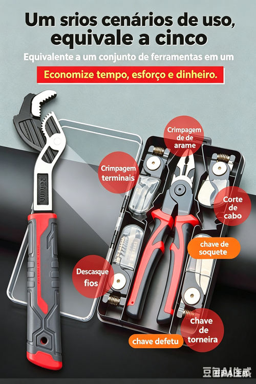 Alicate de cinco cabeças + chave de aperto automático