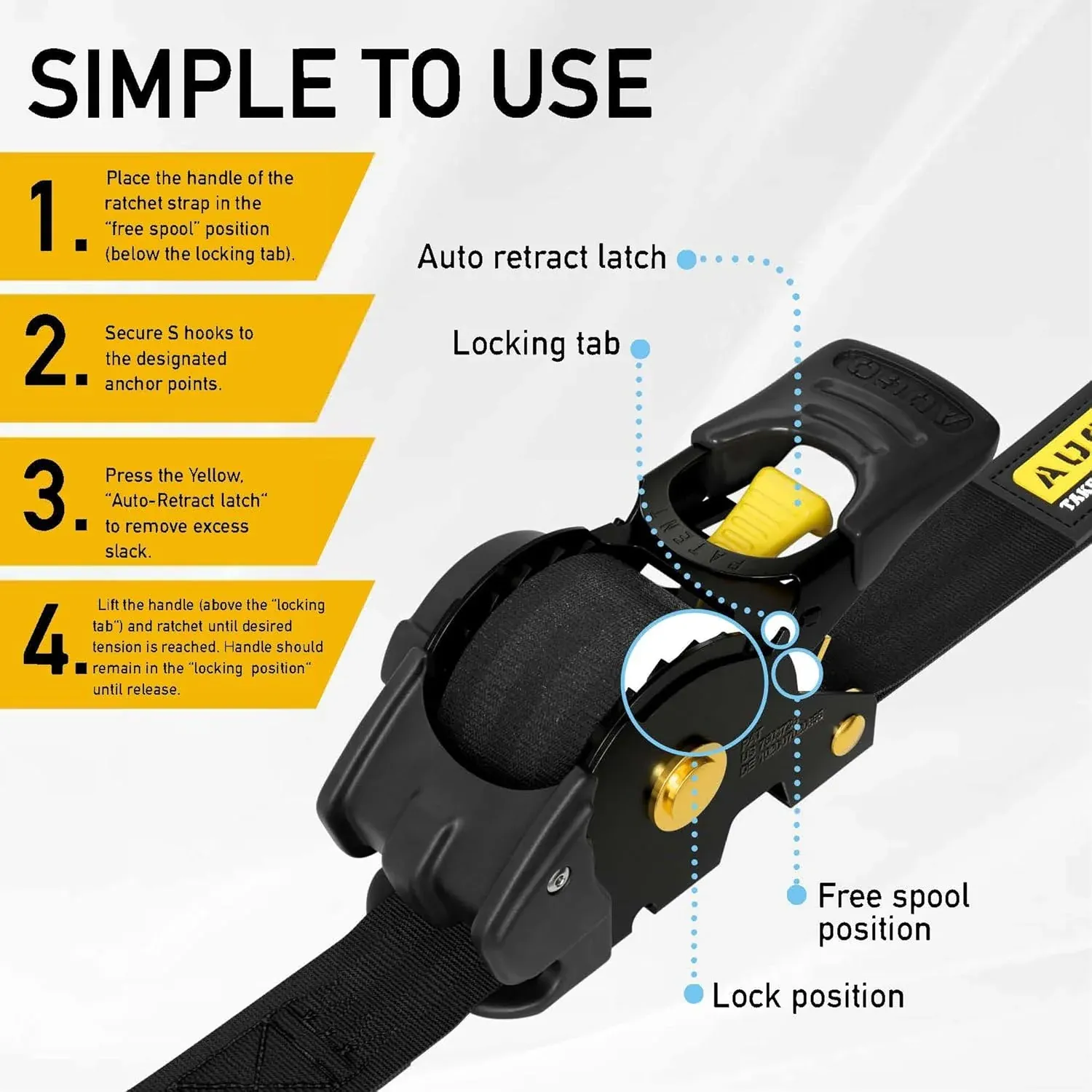 Cintas de Catraca Retráteis de Alta Resistência, Cintas de Amarração com Laços Macios para Motocicleta, Caminhão e Reboque