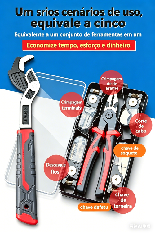 Alicate de cinco cabeças + chave de aperto automático