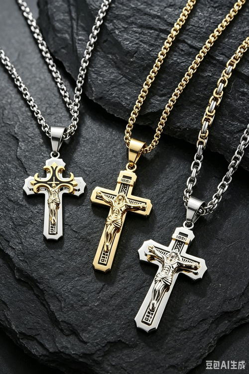❤️ Colar masculino vintage com pingente cruz camadas aço preto e dourado+Criar um colar exclusivo  1 compra = 2 cores grátis.