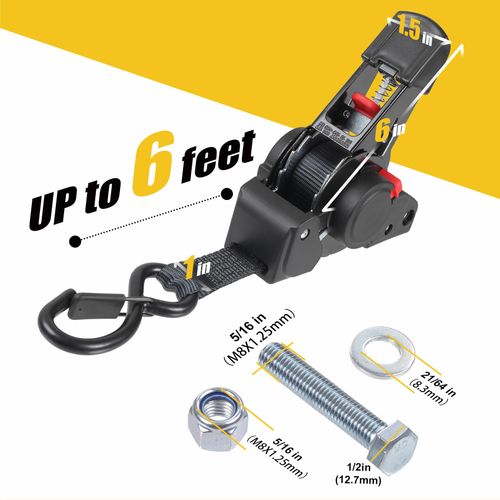 Cintas de Catraca Retráteis de Alta Resistência, Cintas de Amarração com Laços Macios para Motocicleta, Caminhão e Reboque