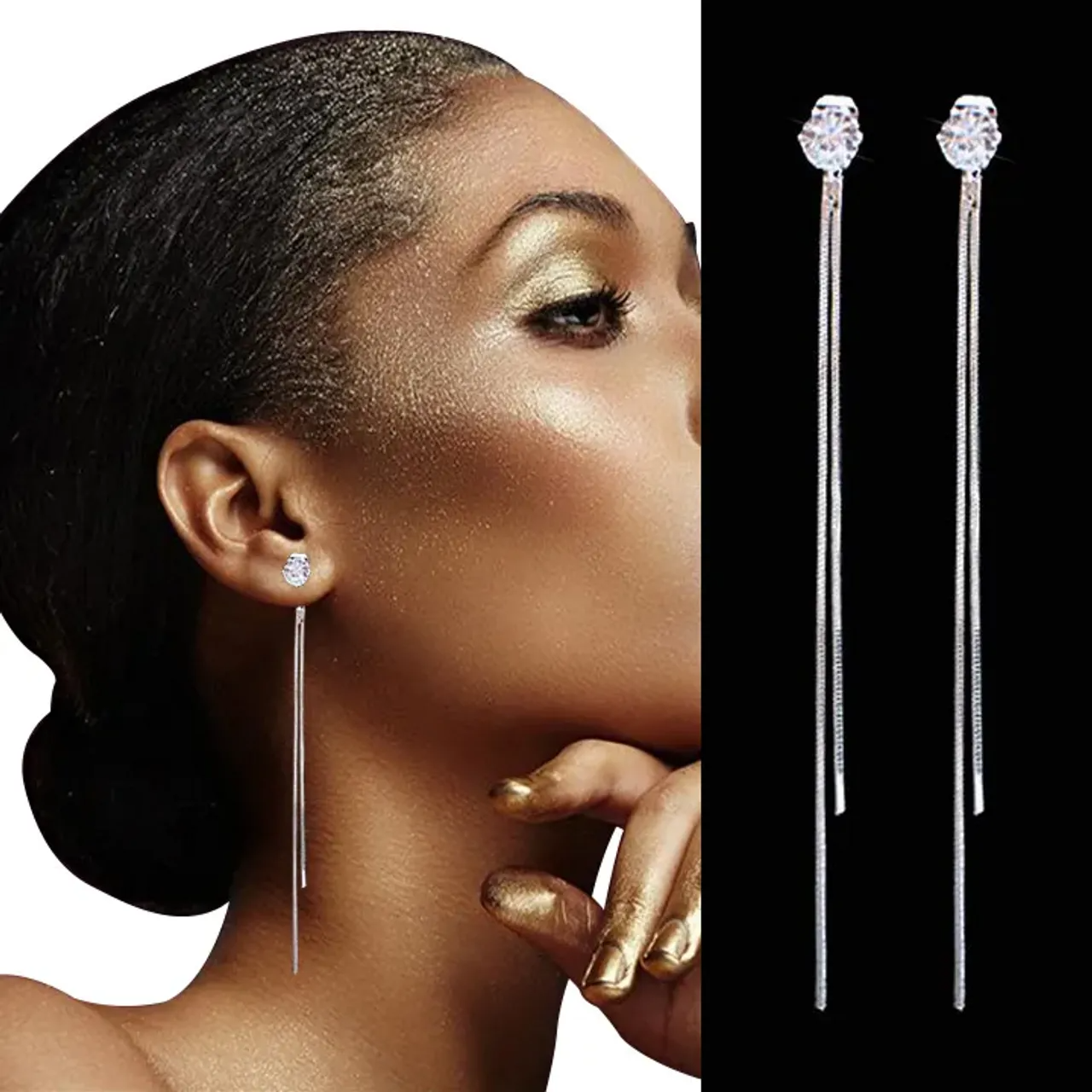 Women Earrings Long Crystal Tassel Dangle Earrings for Women Wedding Drop Earring Elegant Jewelry Valentine's Da