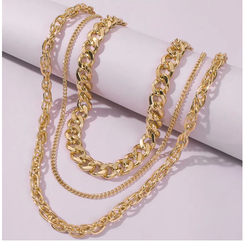 3PCS new arrival 18K high quality three-piece Cuban chain simple hip-hop jewelry gold chain multi-layer necklace non-fading neck