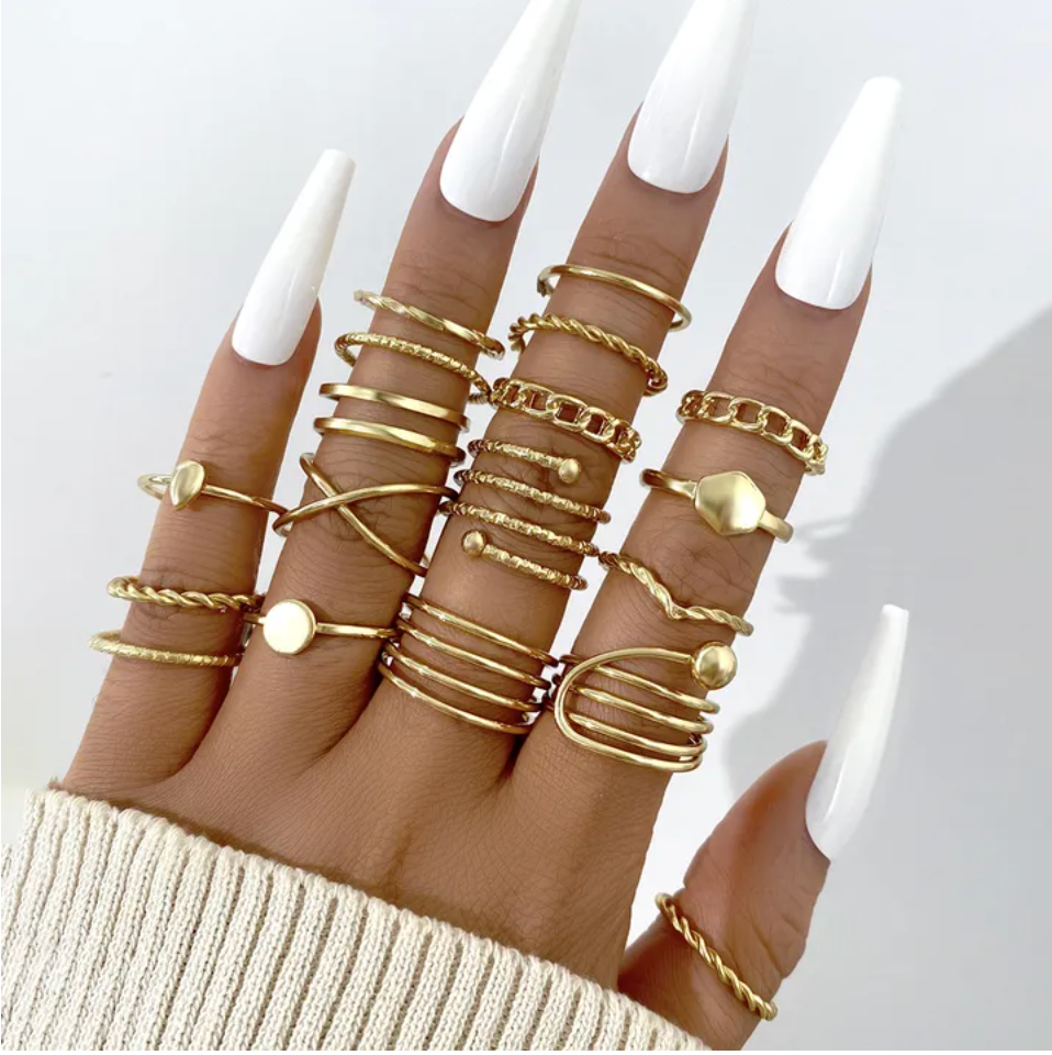 New European and American style alloy ring set of 18 pieces