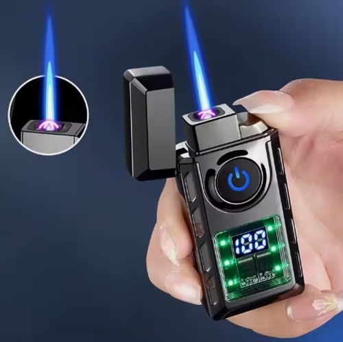 KY Creative Dual Arc Jet Blue Flame Gas Lighter Cool Power Display Electric Metal Luxury Cigarette Lighters