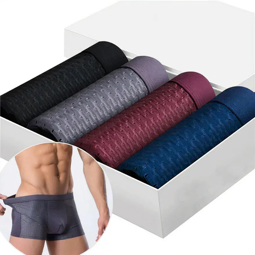 Men's Ice Silk Cool Boxer Briefs Shorts, Mesh Thin Breathable Comfy Quick Drying Boxer Trunks, Sports Panties, Men's Underwear