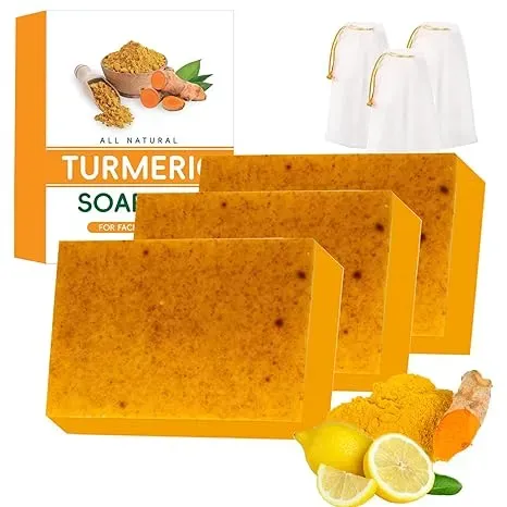 Jabon De Curcuma, Lemon Turmeric Kojic Soap, Honey Glow Turmeric Soap, for Face and Body, Moisturizing Deep Cleansing
