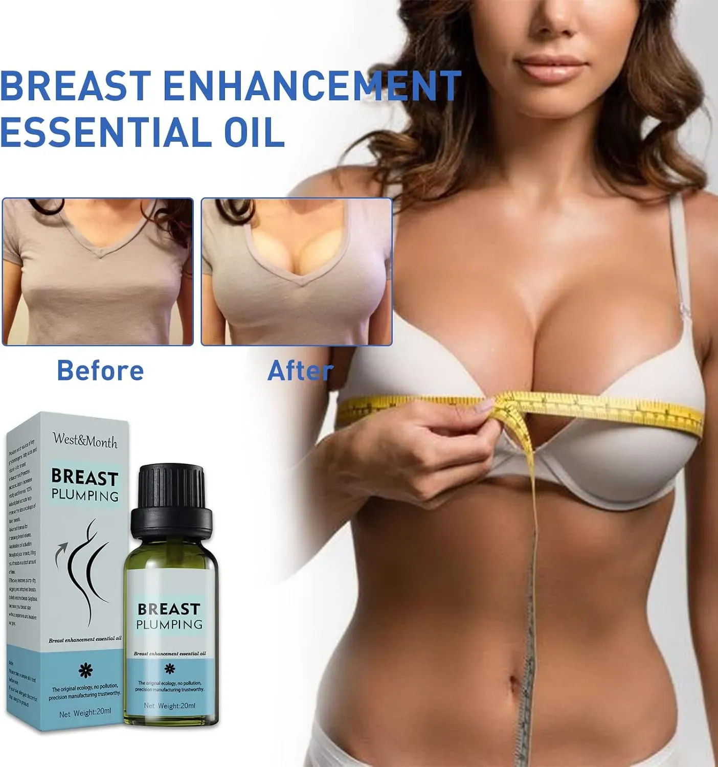 Breast Plumping Oil, Eliminates Chest Wrinkles, Natural Fast Breast Grow Big Boobs Firming Massage Oil, Enlargement Lifting Bust Serum Oil Anti-sagging