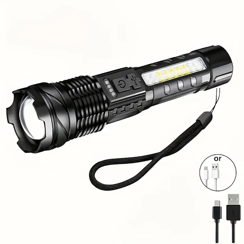 Rechargeable LED Flashlight Staaricc XHP50 Rechargeable LED Flashlight, High Lumen USB Charging Torch with Red Side Light, 7 Modes, Clip, IPX-4 Waterproof, 36V, 1500mAh Lithium Battery, for Outdoor Camping, Fishing, Hunting, Climbing, Emergency
