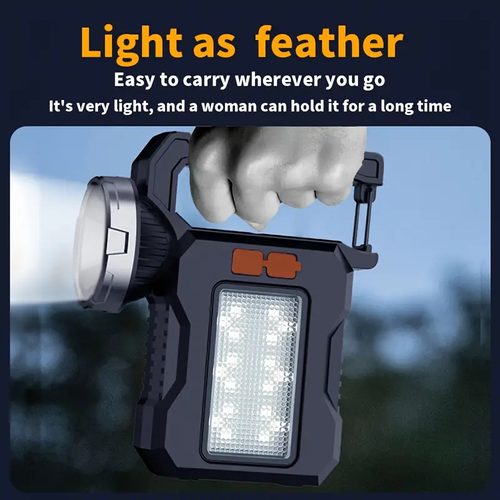 Solar-Powered Portable Flashlight - 1200mAh Rechargeable, High Lumen, Long Range, with Hook for Camping & Night Fishing