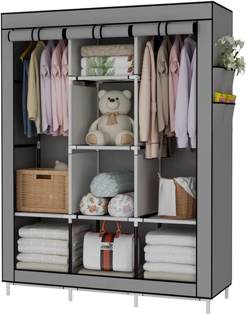 Portable Closet, 51.2 Inch Large Capacity Wardrobe Closet Organizer with Fabric Cover, Hanging Rods and Shelves, 51.2 x 17.7 x 66.1 Inches, for Bedroom, Living Room, Dove Grey