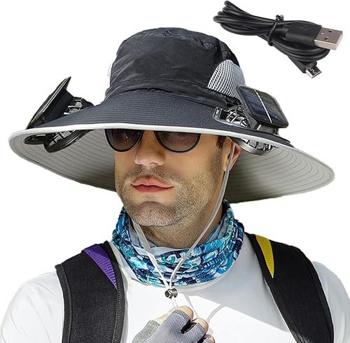 Wide Brim Sun Hat with Solar Fan, Solar Fan Hat, Men Sunscreen Sun Hat with Fan, Solar Fan Outdoor Fishing Hat