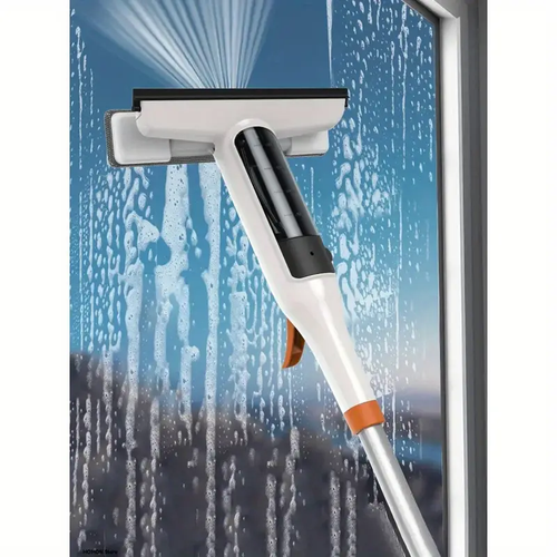 Versatile Spray Mop with Silicone Scraper - Durable Metal Handle, Ideal for Windows, Floors & Bathroom Glass Cleaning