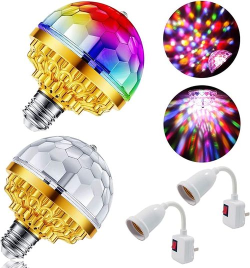 2 Pack Colorful Magic Rotating Ball Light, LED Plug in Disco Ball Light, RGB Disco Light Bulb, Party Lights Dj Disco Lights with Sockets for Home Room Dance Parties Bar Karaoke