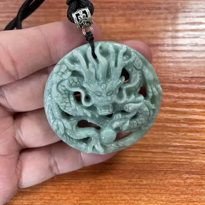 Double-sided carved round dragon-shaped peace pendant