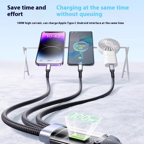 Hot selling 3 in 1 100W Night-luminous Universal USB Cable Universal Cell Phone USB Type-C Cable  Android charging cable