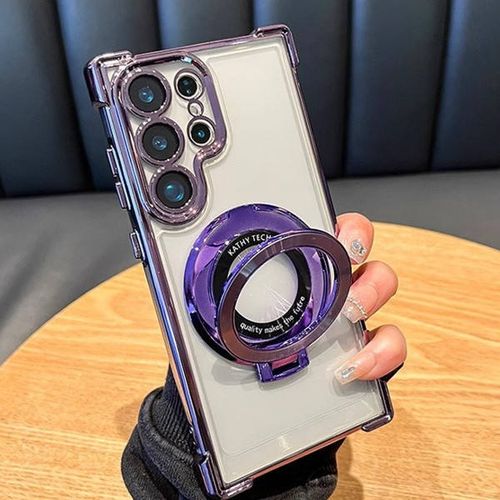 Samsung S24Ultra Mobile Phone Case Anti-Fall Space Shell S24 Transparent Electroplated Cover Magnetic Bracket for S24 Ultra