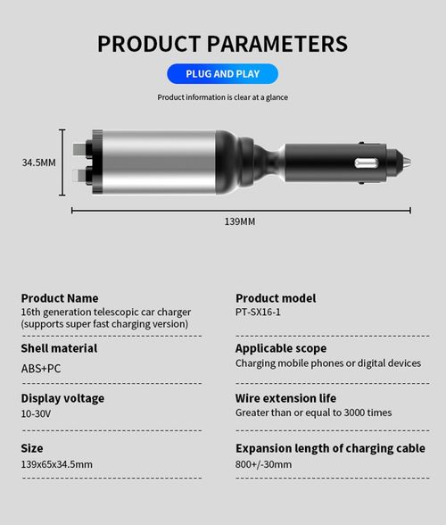 4 in 1 Fast Retractable Car Charger USB C Car Charger Fast Charge 60W With Retractable Cables LED USB Port Car Charger Adapter