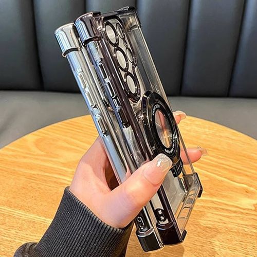 Samsung S24Ultra Mobile Phone Case Anti-Fall Space Shell S24 Transparent Electroplated Cover Magnetic Bracket for S24 Ultra