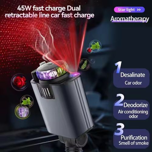 5 in 1 Car Charger USB C PD Super Fast Charging Car Aromatherapy Spray Starry Top Mobile Phone Starlight Retractable Car Charger