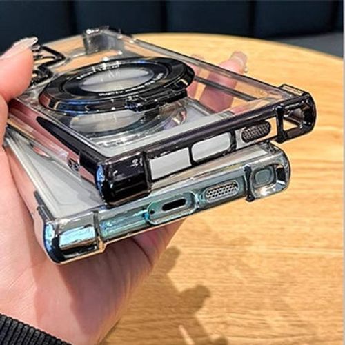 Samsung S24Ultra Mobile Phone Case Anti-Fall Space Shell S24 Transparent Electroplated Cover Magnetic Bracket for S24 Ultra