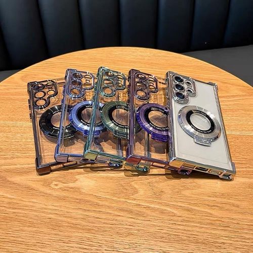 Samsung S24Ultra Mobile Phone Case Anti-Fall Space Shell S24 Transparent Electroplated Cover Magnetic Bracket for S24 Ultra