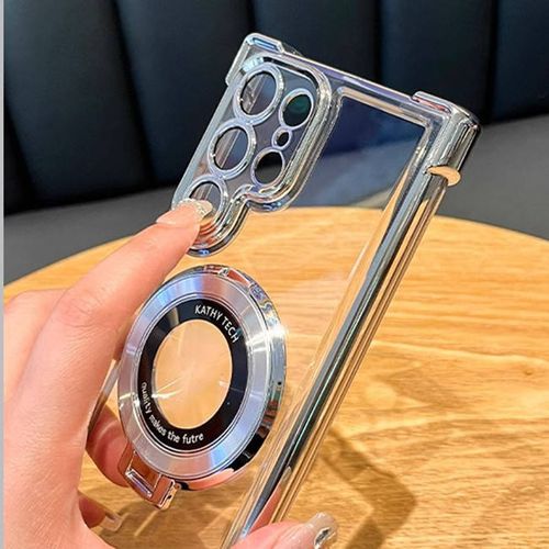 Samsung S24Ultra Mobile Phone Case Anti-Fall Space Shell S24 Transparent Electroplated Cover Magnetic Bracket for S24 Ultra