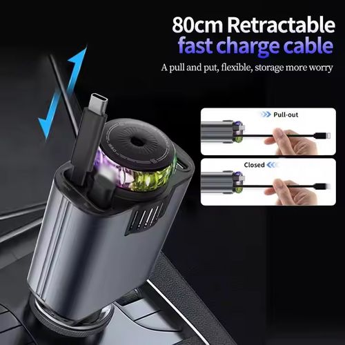 5 in 1 Car Charger USB C PD Super Fast Charging Car Aromatherapy Spray Starry Top Mobile Phone Starlight Retractable Car Charger