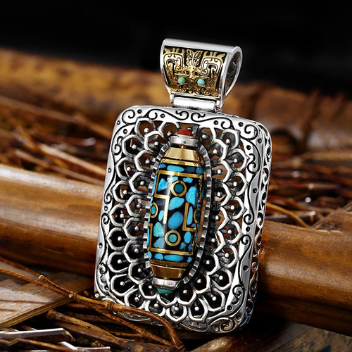 Turquoise Ten Thousand Buddhas Dzi Bead Necklace