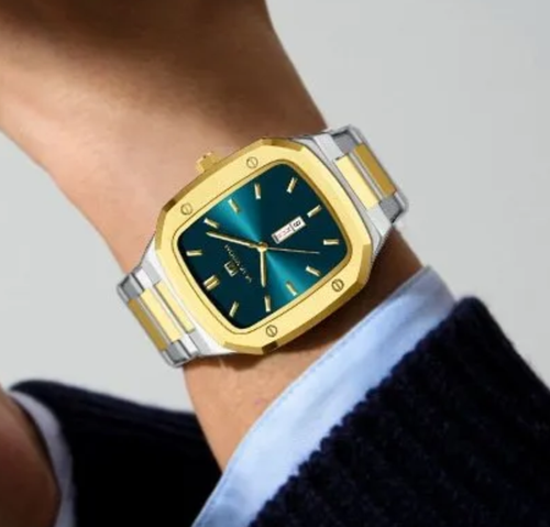 Business Rectangle Dial Waterproof Creative Dual Calendar Steel Strap Men's Watch