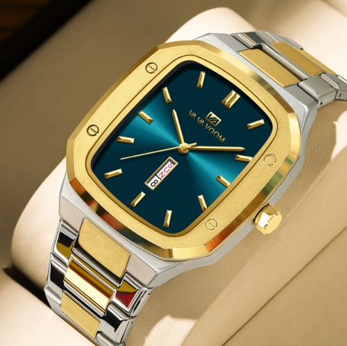 Business Rectangle Dial Waterproof Creative Dual Calendar Steel Strap Men's Watch