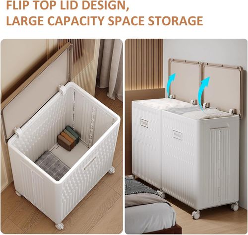 Folding Clothes Storage Box With Lid And Wheels, Large Capacity Plastic Storage Bin For Closet Living Room Bedroom Organization, Sealed And Dustproof