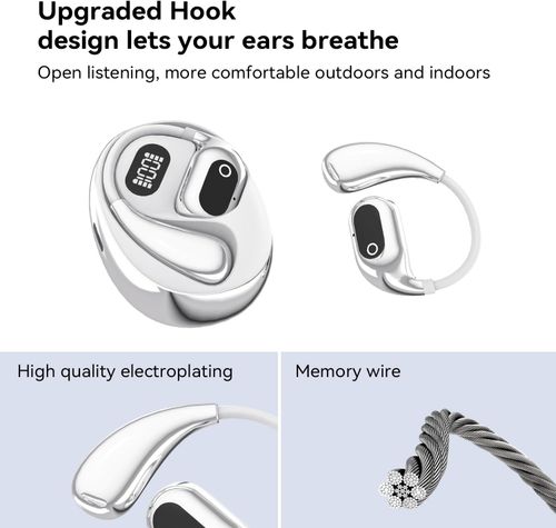 Open Ear Headphones Wireless Bluetooth 5.4, OWS Earphones Wireless Earbuds with Earhooks and Mic, IPX5 Waterproof, 64H Range, Out of Ear Earbuds for Sports Running Workout Driving (White)
