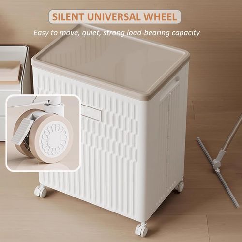 Folding Clothes Storage Box With Lid And Wheels, Large Capacity Plastic Storage Bin For Closet Living Room Bedroom Organization, Sealed And Dustproof