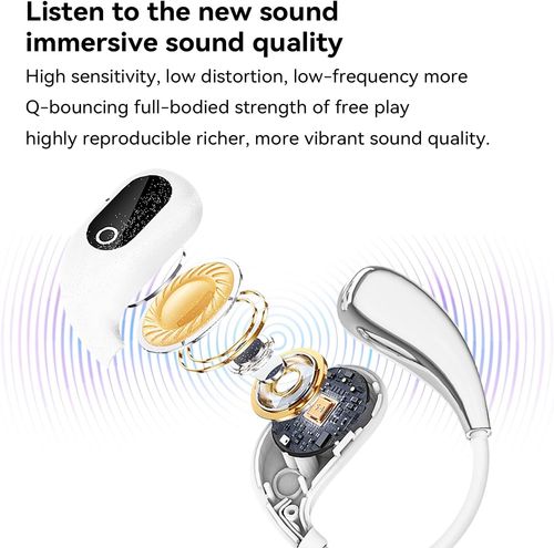 Open Ear Headphones Wireless Bluetooth 5.4, OWS Earphones Wireless Earbuds with Earhooks and Mic, IPX5 Waterproof, 64H Range, Out of Ear Earbuds for Sports Running Workout Driving (White)