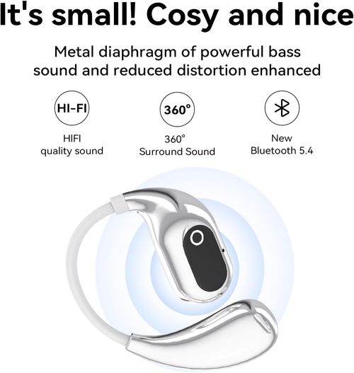 Open Ear Headphones Wireless Bluetooth 5.4, OWS Earphones Wireless Earbuds with Earhooks and Mic, IPX5 Waterproof, 64H Range, Out of Ear Earbuds for Sports Running Workout Driving (White)