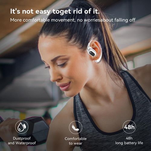 Open Ear Headphones Wireless Bluetooth 5.4, OWS Earphones Wireless Earbuds with Earhooks and Mic, IPX5 Waterproof, 64H Range, Out of Ear Earbuds for Sports Running Workout Driving (White)