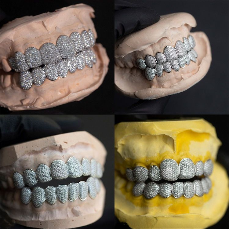 Yu Ying Custom Diamond Grillz Hip Hop 925 Sterling Silver Iced Out Moissanite Diamond Grillz for Teeth