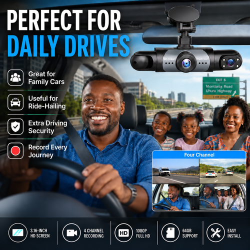 🔥 4-Channel WiFi Dash Cam | 📱 App Control | 📍 Nairobi Stock | 💵 Pay on Delivery