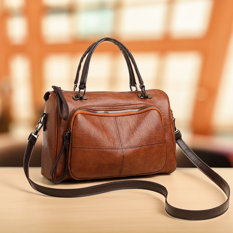 Soft leather handbag bag women 2020 new retro simple Messenger bag casual temperament large capacity mother bag