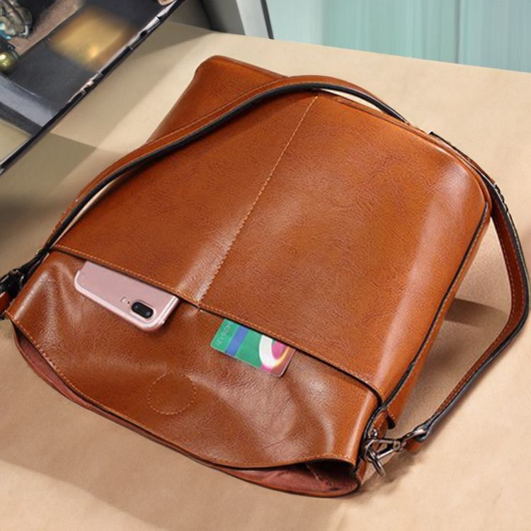 Women's Bags Genuine Leather Women's Bags Fashion Shoulder Bags Casual Versatile Simple Messenger Bag Bucket Bag Retro Style