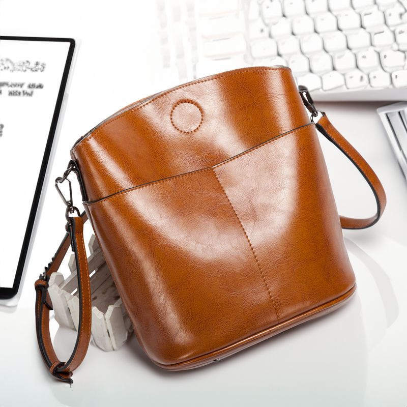 Women's Bags Genuine Leather Women's Bags Fashion Shoulder Bags Casual Versatile Simple Messenger Bag Bucket Bag Retro Style