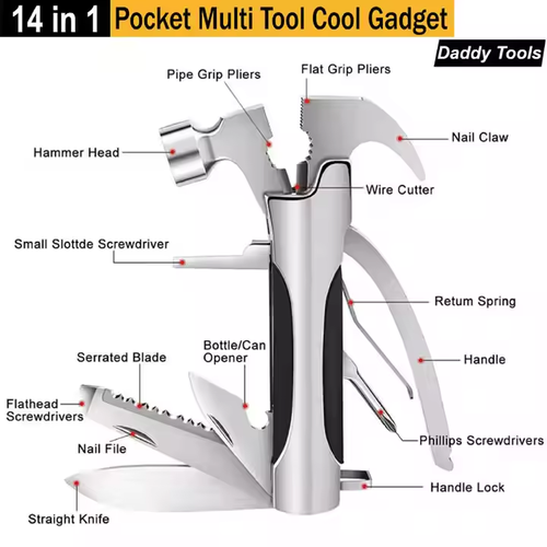 14 in 1 Other Camping Hiking Products Stainless Steel Multi-Tool Knife with Hammer Pliers