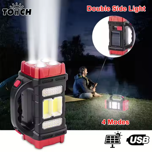 USB Rechargeable Lantern Searchlight Torch Solar Camping Flashlights with COB Portable Lantern Multi-functional Light