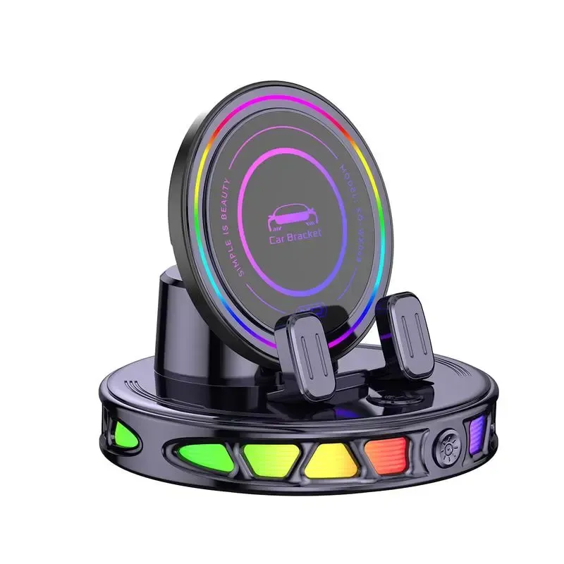 360° Rotating Wireless Charging Car Phone Mount with RGB Ambient Light Ultra-Stable Vacuum Suction Auto-Lock Holder for Dashboard Windshield Fits iPhone Android