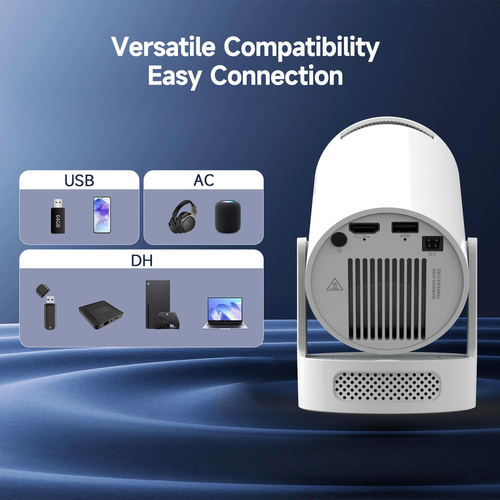 Mini Projector with 290ANSI Lumens Auto Keystone Correction Dual-Band WiFi6 & Bluetooth 5.4 Android 14 1280x720P 4K Decode for Home Cinema Portable Movie Theater Gift - Audio 4K 1080P Support